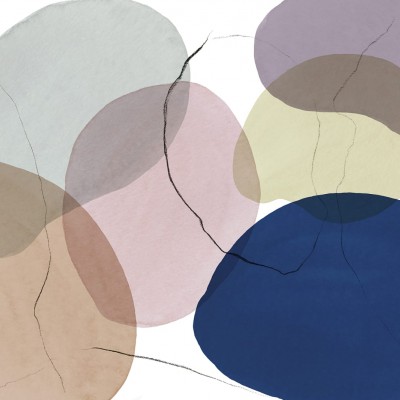 Tapet abstract modern cu forme organice și culori vibrante.