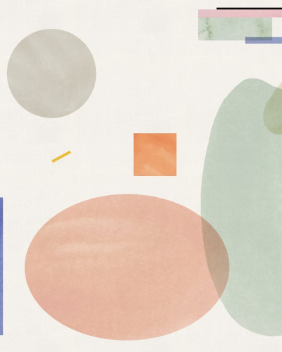 Tapet geometric abstract cu culori pastelate, perfect pentru a crea un punct focal în living, dormitor sau birou.