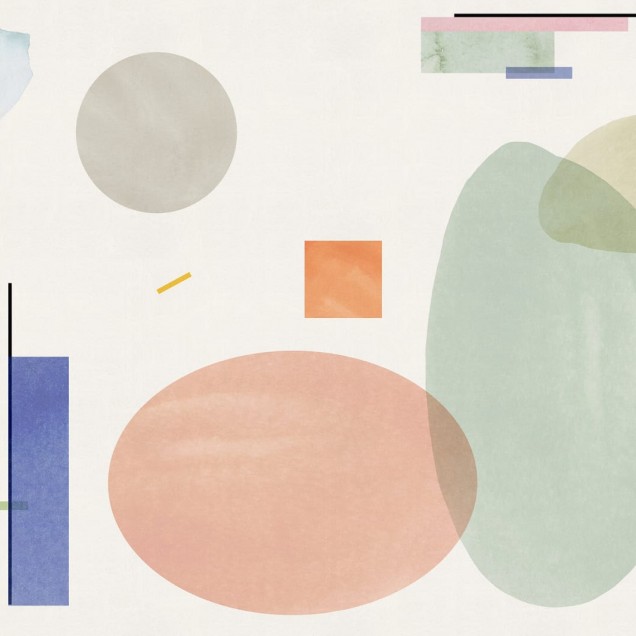 Tapet geometric abstract cu culori pastelate, perfect pentru a crea un punct focal în living, dormitor sau birou.
