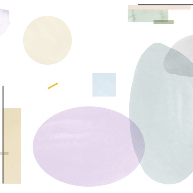 Tapet cu design abstract Geometry, Lilac, cu cercuri suprapuse și linii fine, tonuri de liliac pale și nuanțe neutre. Perfect pentru dormitoare sau spații de relaxare.