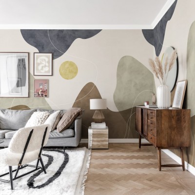 Tapet modern cu forme organice și culori naturale, perfect pentru living, dormitor sau birou.