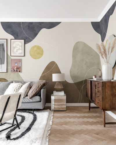 Tapet modern cu forme organice și culori naturale, perfect pentru living, dormitor sau birou.