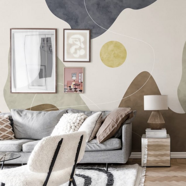Tapet modern cu forme organice și culori naturale, perfect pentru living, dormitor sau birou.