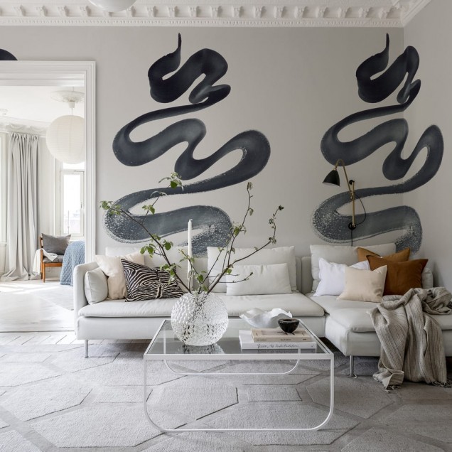 Tapet abstract cu design in nuante de gri, perfect pentru living, dormitor sau birou.
