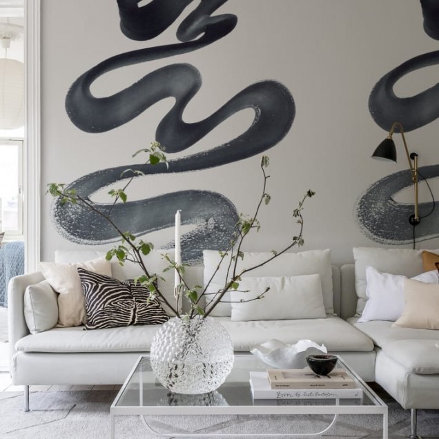 Tapet abstract cu design in nuante de gri, perfect pentru living, dormitor sau birou.