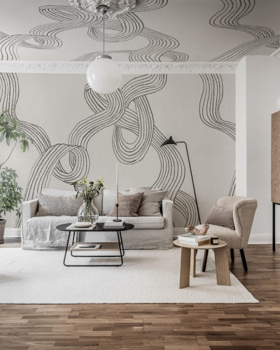 Tapet modern cu linii grafice într-un living elegant