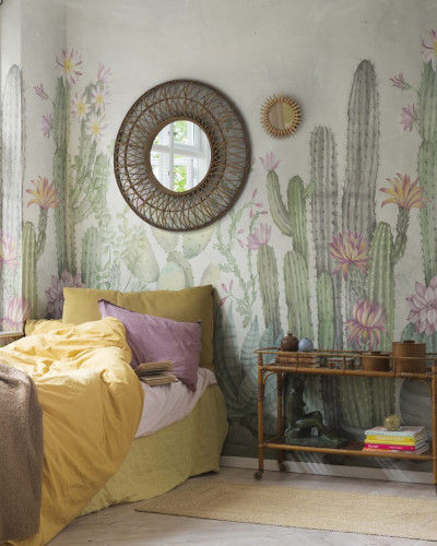 Tapet cu design de cactuși, perfect pentru a adăuga o notă de culoare și stil modern oricărui spațiu.