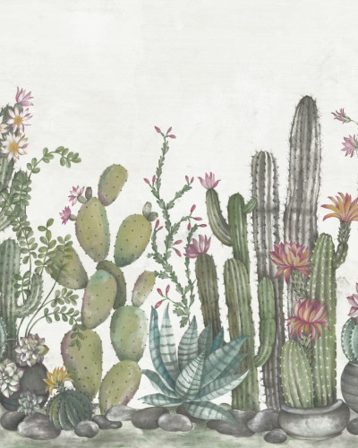 Tapet cu cactusi, design jucaus, culori pastelate, ideal pentru un decor modern.