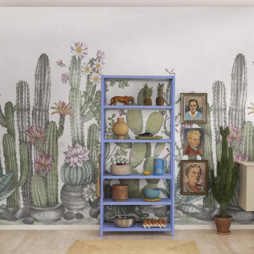 Tapet cu design de cactuși, perfect pentru a adăuga o notă de culoare și stil modern oricărui spațiu.