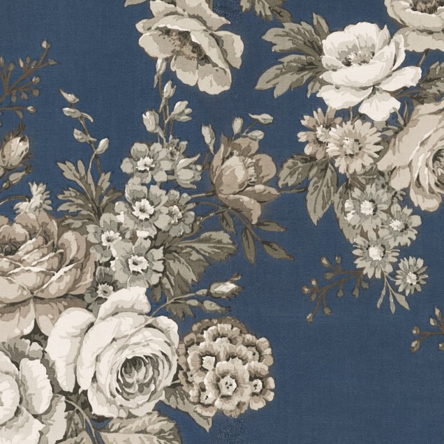Tapet floral albastru inchis cu flori delicate, perfect pentru dormitoare, sufragerii sau holuri