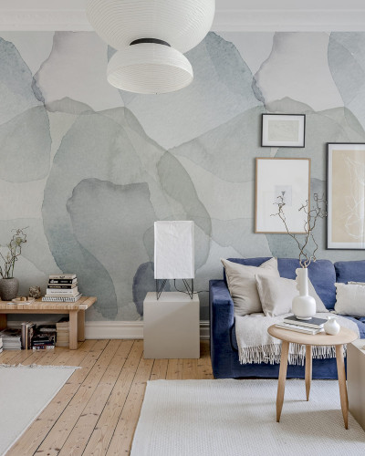 Tapet decorativ cu model abstract în nuanțe de albastru și verde