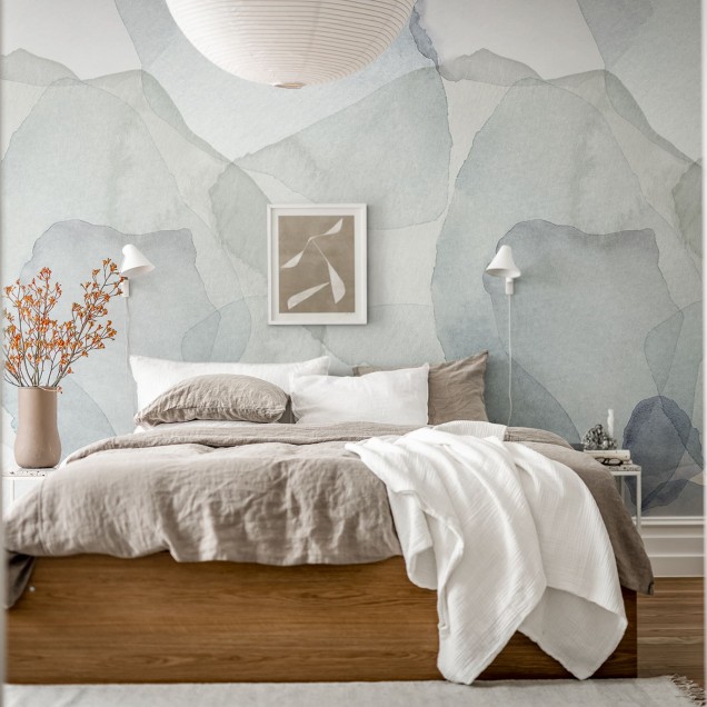 Tapet decorativ cu model abstract în nuanțe de albastru și verde
