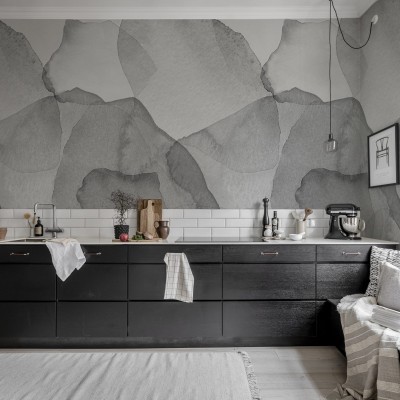 Tapet cu petale gri, design minimalist