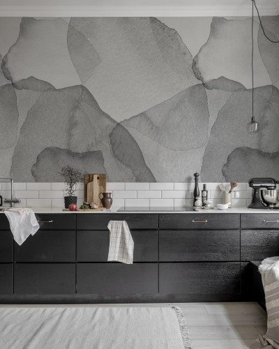 Tapet cu petale gri, design minimalist