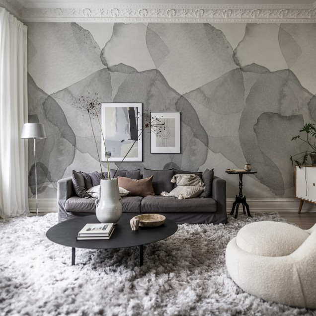 Tapet cu petale gri, design minimalist