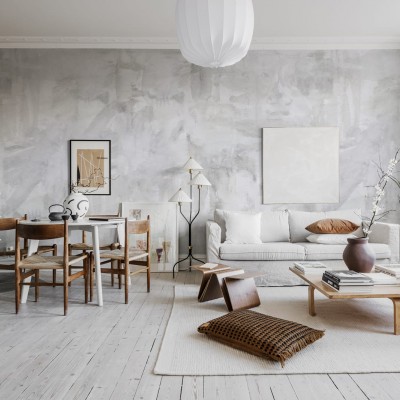 Tapet Paper Mache Gri cu aspect de beton
