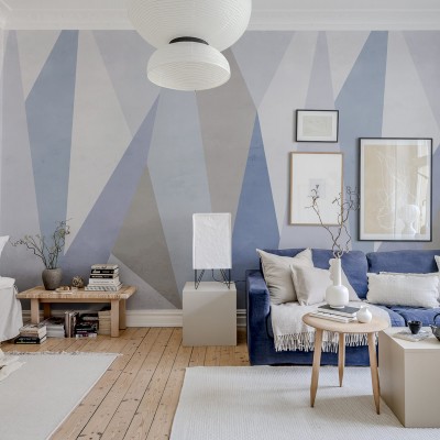 Wallpaper geometric abstract in nuante de gri si albastru