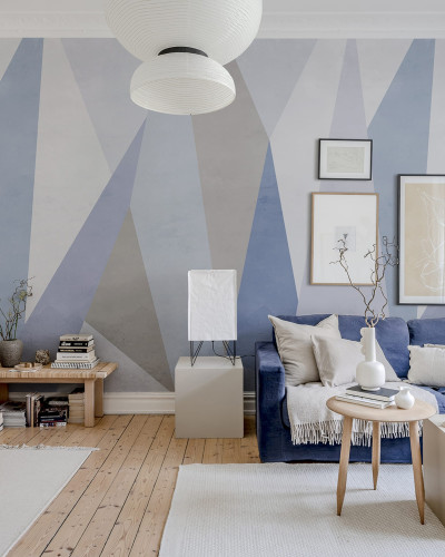 Wallpaper geometric abstract in nuante de gri si albastru