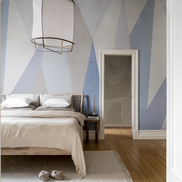 Wallpaper geometric abstract in nuante de gri si albastru