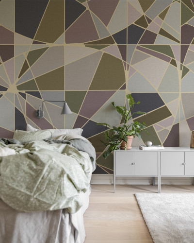 Tapet geometric modern cu culori calde si design abstract.
