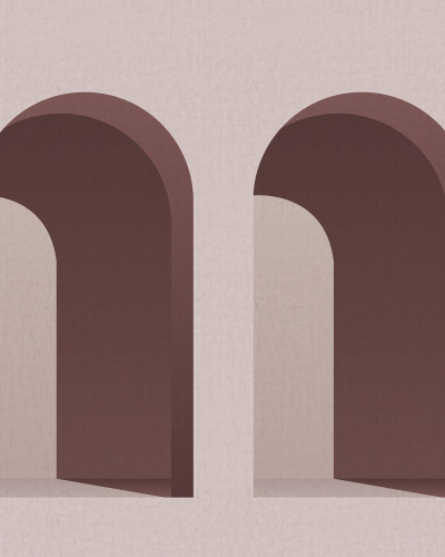 Tapet roz cu arcade geometrice, in living