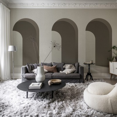 Tapet decorativ cu arce elegante într-un living modern