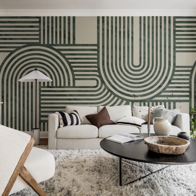Tapet cu design geometric modern în living