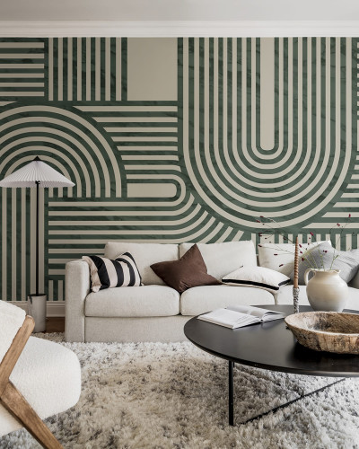 Tapet cu design geometric modern în living