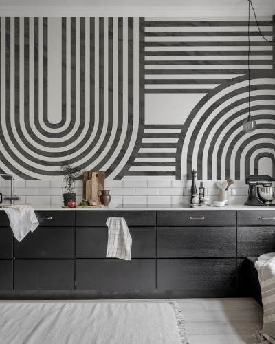 Tapet modern cu dungi negre si gri, cu textura de marmura