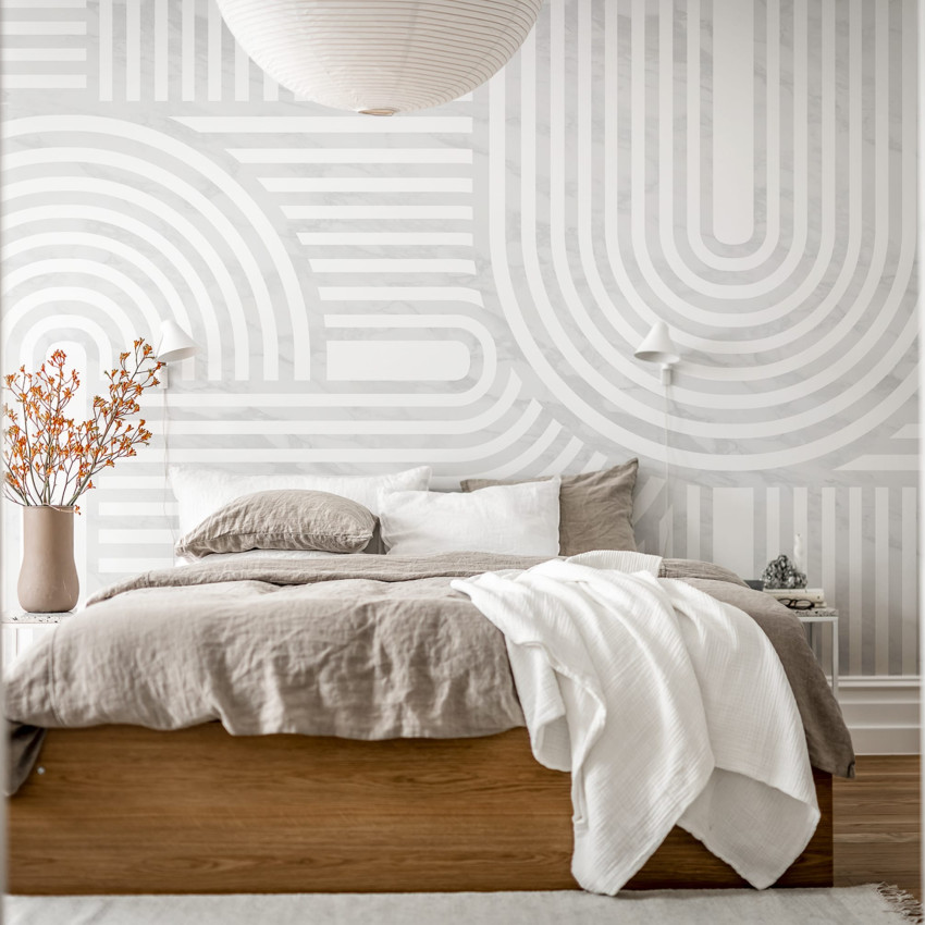 Tapet cu design geometric modern în living