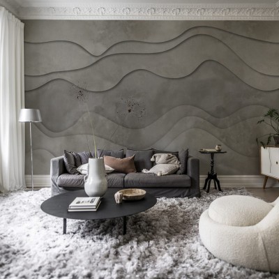 Tapet 3D cu modele în relief, gri, Wave, Sand