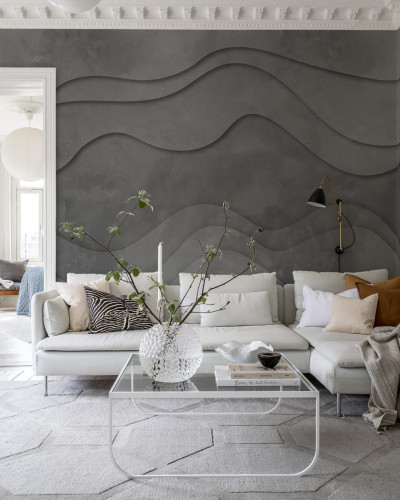 Tapet 3D Wave, Gri, cu valuri subtile, pentru living, dormitor sau birou.