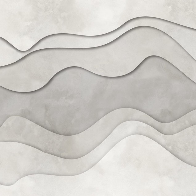 Fototapet alb cu design abstract 3D de unde pe peretele unui dormitor