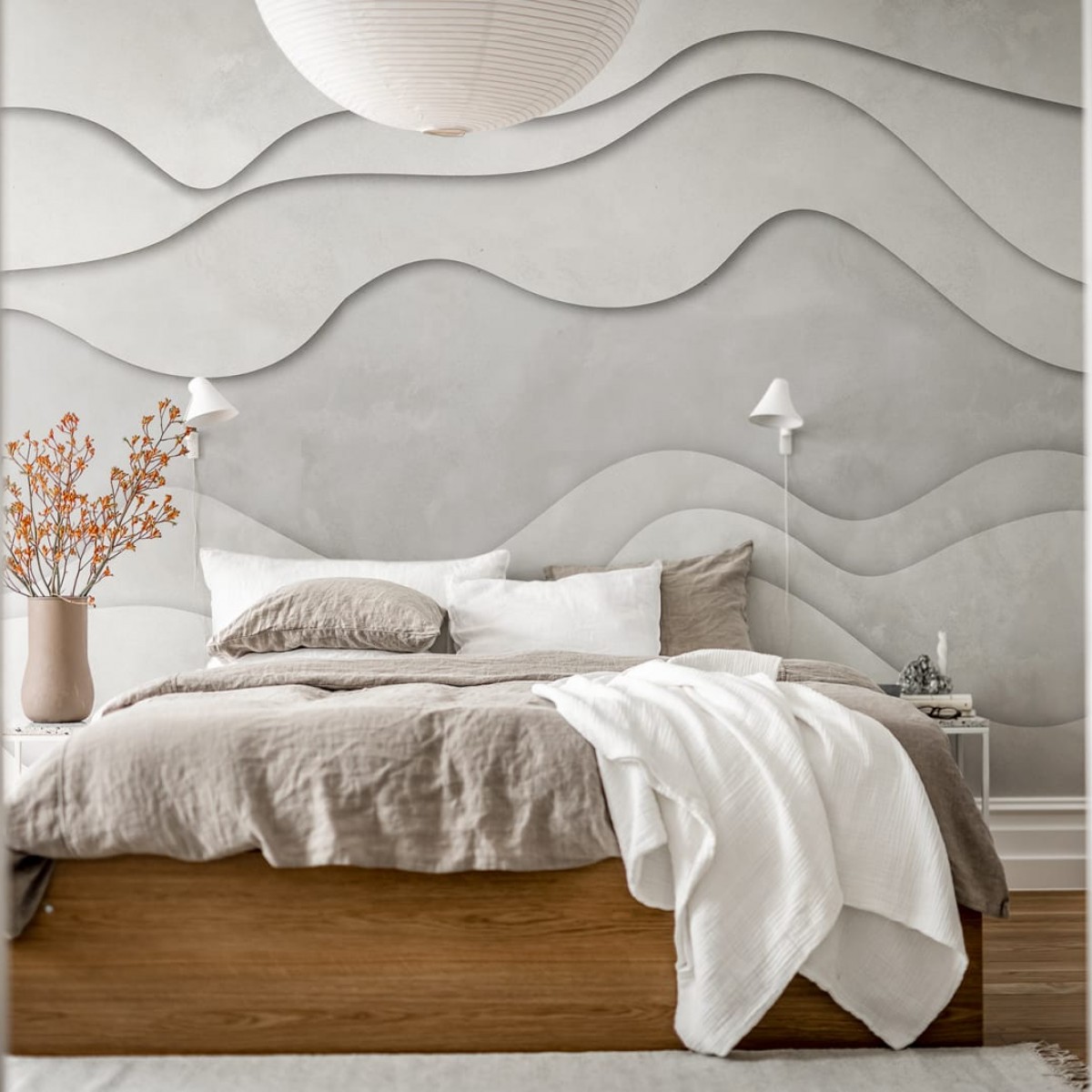 Fototapet 3D Wave, White, personalizat, Rebel Walls, Fototapet dormitor 