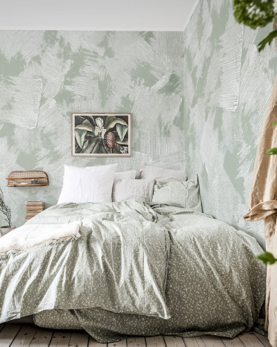 Brush, Verde -  cu linii albe pe un fundal verde, decorare perete.