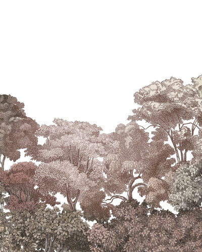 Tapet cu design de pădure maro într-o sufragerie