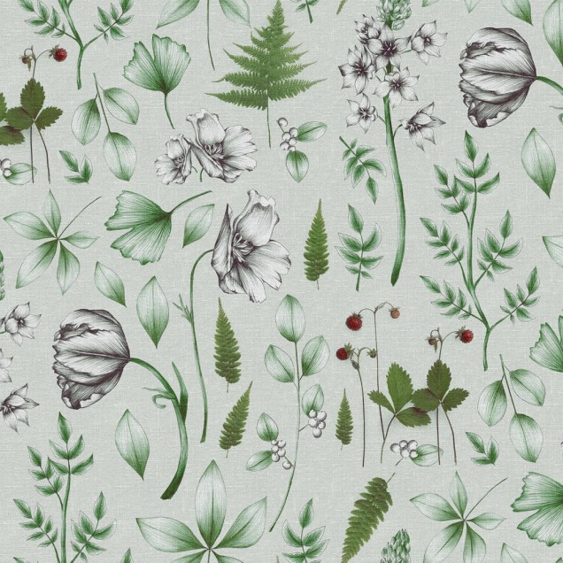 Tapet floral verde cu design delicat, perfect pentru a crea o atmosferă relaxantă și primitoare.