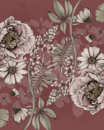 Tapet floral Spring Flower cu flori delicate si fundal ruginiu in living