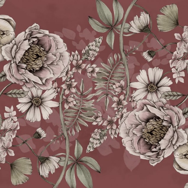 Tapet floral Spring Flower cu flori delicate si fundal ruginiu in living