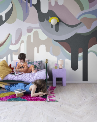 Tapet retro Dripping Ice Cream cu design abstract modern, cu forme organice și culori vibrante