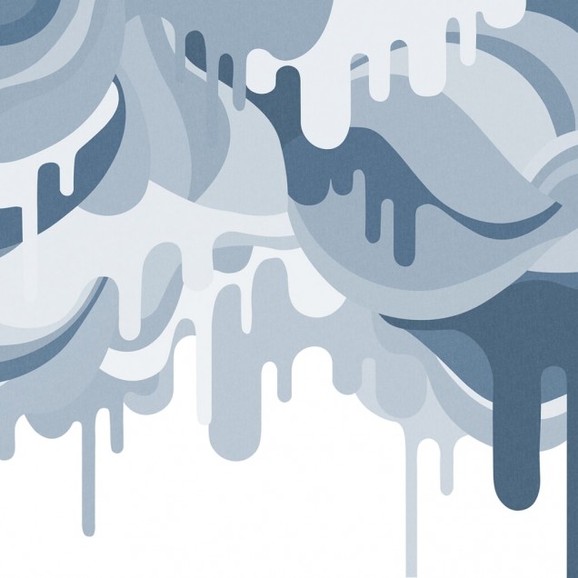 Tapet abstract cu imprimeu Dripping Ice Cream in nuante de albastru, cu forme curbe si picaturi de inghetata.