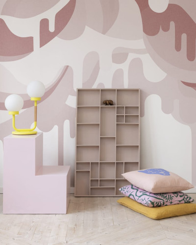 Tapet cu design abstract Dripping Ice Cream, Pink, cu forme fluide inspirate de înghețata topita