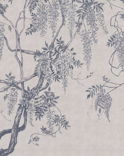 Tapet floral cu design wisteria albastru în living elegant