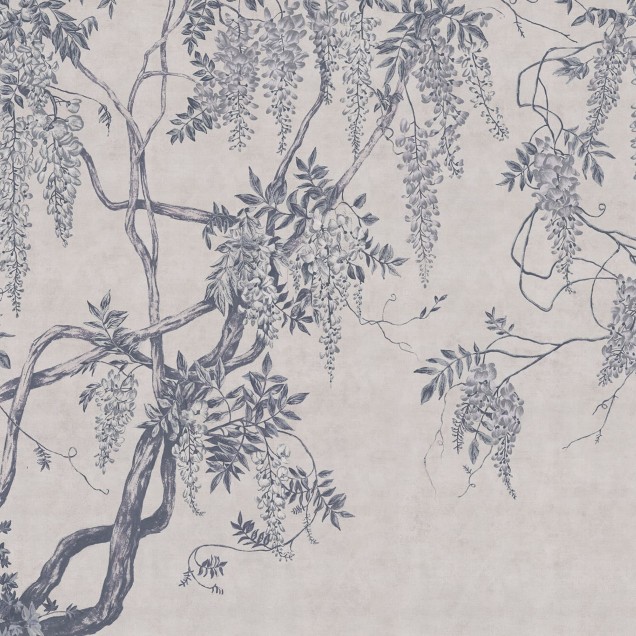 Tapet floral cu design wisteria albastru în living elegant