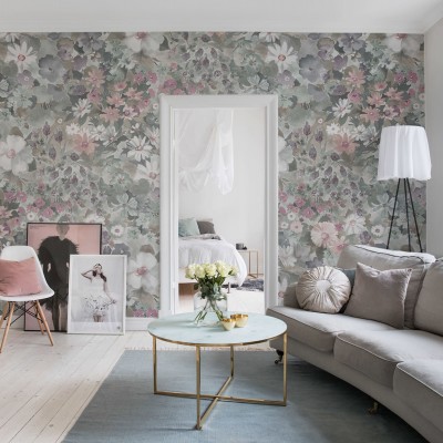Tapet cu flori pastelate, perfect pentru decorarea livingului, dormitorului sau bucătăriei.