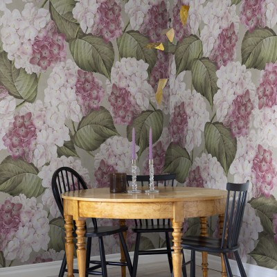 Tapet floral cu hortensie roz, design elegant