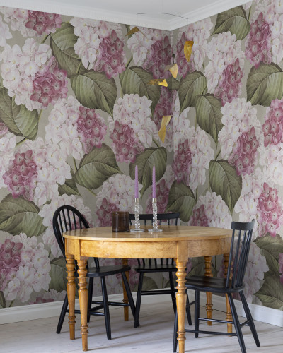 Tapet floral cu hortensie roz, design elegant