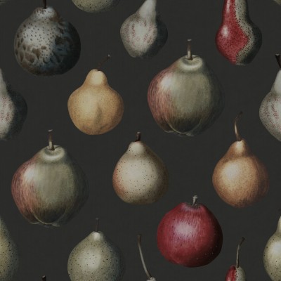 Tapet cu model Vintage Pear, Midnight, pere pe un fundal negru