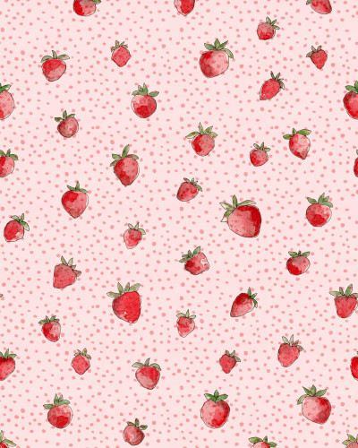 Tapet Berry Cute cu imprimeu de căpșuni roz.