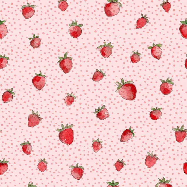 Tapet Berry Cute cu imprimeu de căpșuni roz.